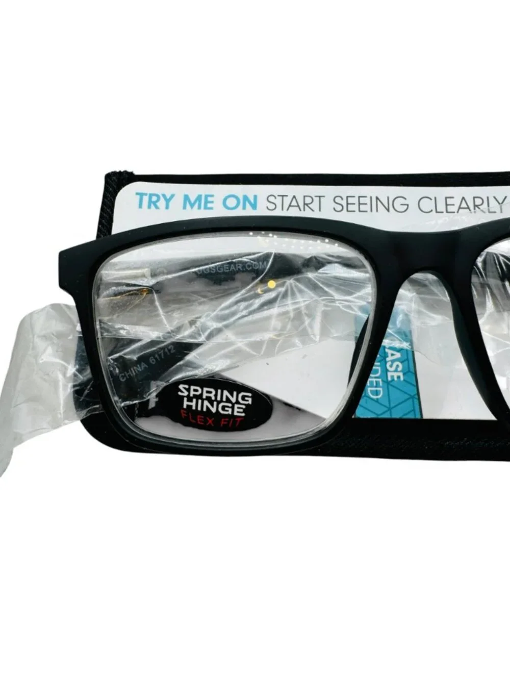 Pugs Premium Readers +2.5 Black Rectangular Spring Hinge Flex Fit Glasses With C